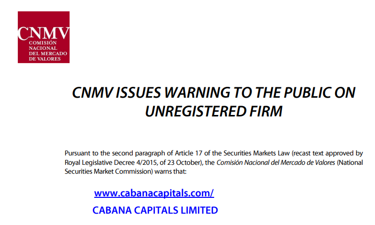 Cabana Capital Review: A Broker with Red Flags 2 Cabana Capital-CNMV