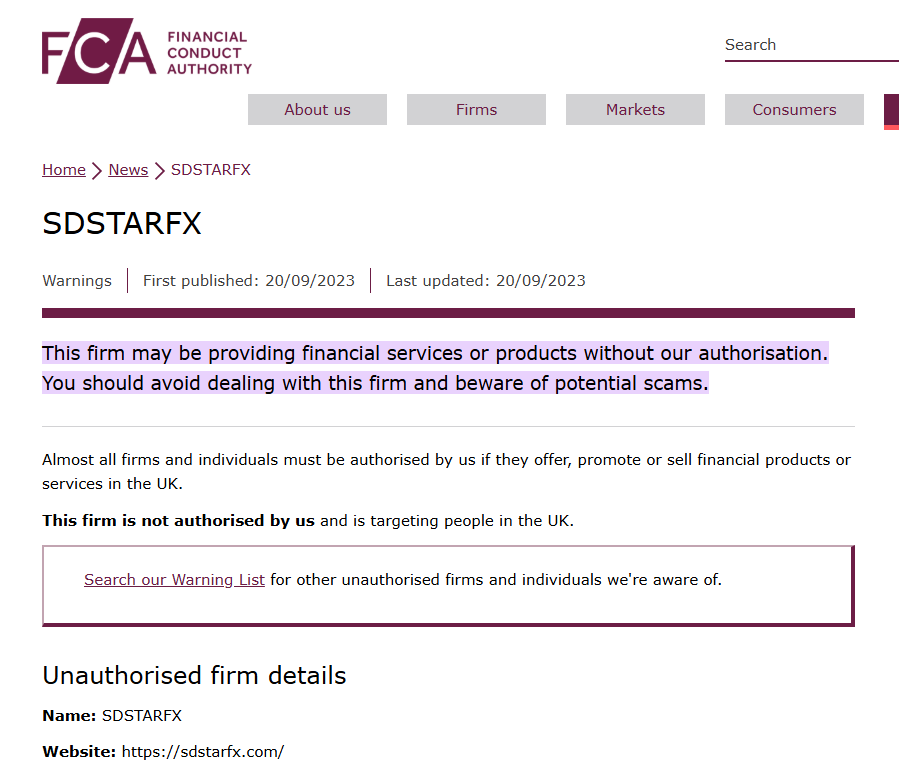 SDstar FX Review: A Closer Look at the SDstar FX Scam 3 SDstar FX-FCA