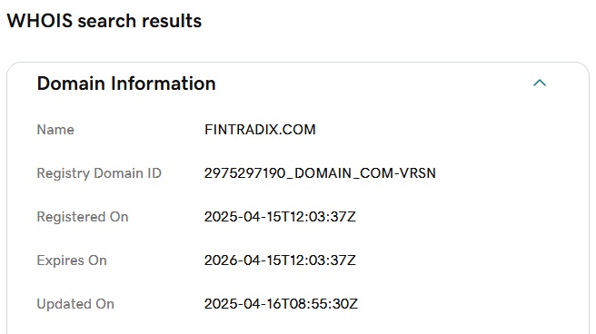FintrAdix Review: Unmasking the Concerns Around the FintrAdix Scam 4 WHOIS-FintrAdix