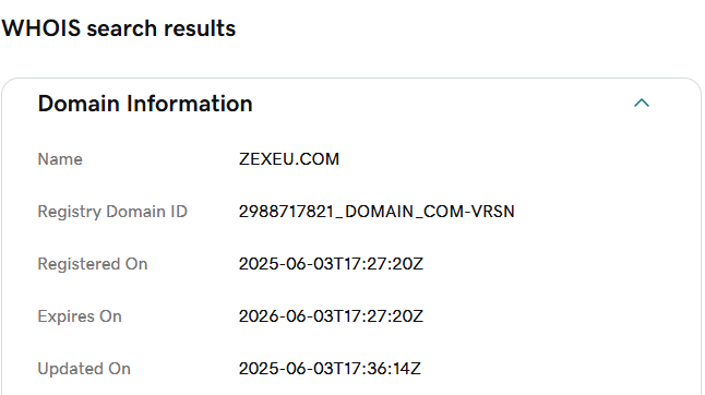 Zexeu.com Review: A Closer Look at a Sophisticated Crypto Scam 3 Zexeu.com-Domain-Age
