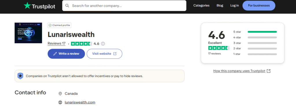 Lunariswealth.com Review – Is It as Reliable as It Looks? 3 Lunariswealth.com-Trustpilot