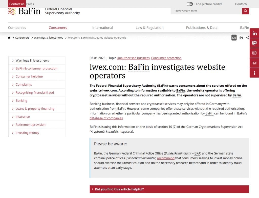 LWEX Review – Important Insights Before You Invest in lwex.com 3 BaFin-Warnings-latest-news-lwex-com-BaFin-investigates-website-operators