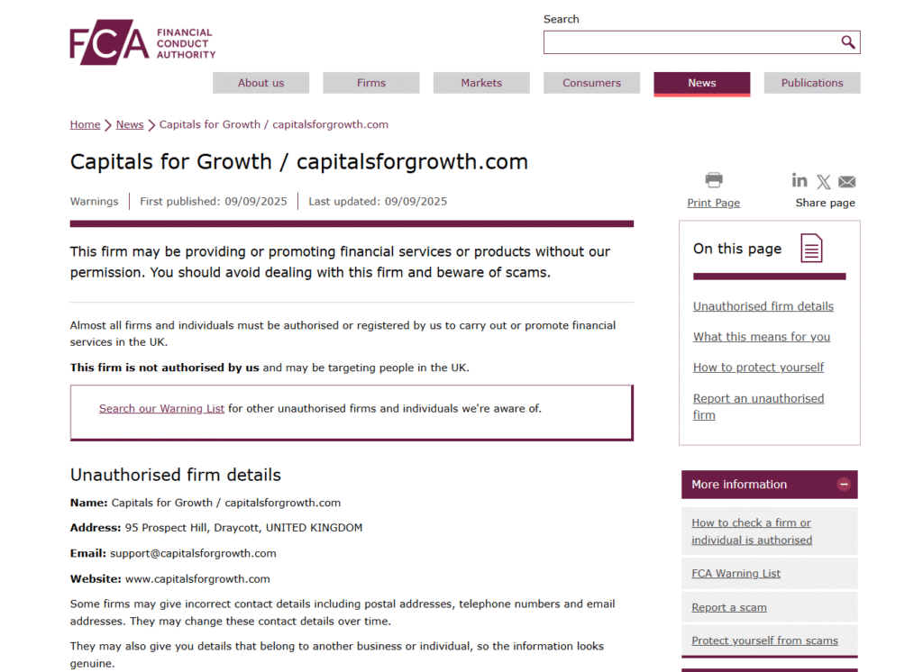 Capitals for Growth Review – Important Insights Before You Invest in capitalsforgrowth.com 2 Capitals-for-Growth-capitalsforgrowth-com-FCA-Warning