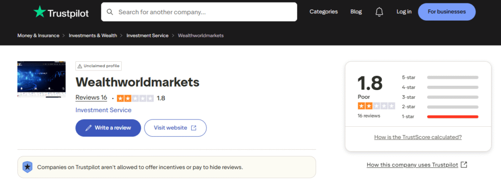 Wealth World Markets Review – Important Insights Before You Invest in Wealthworldmarkets.com 4 Wealth World Markets-Trustpilot