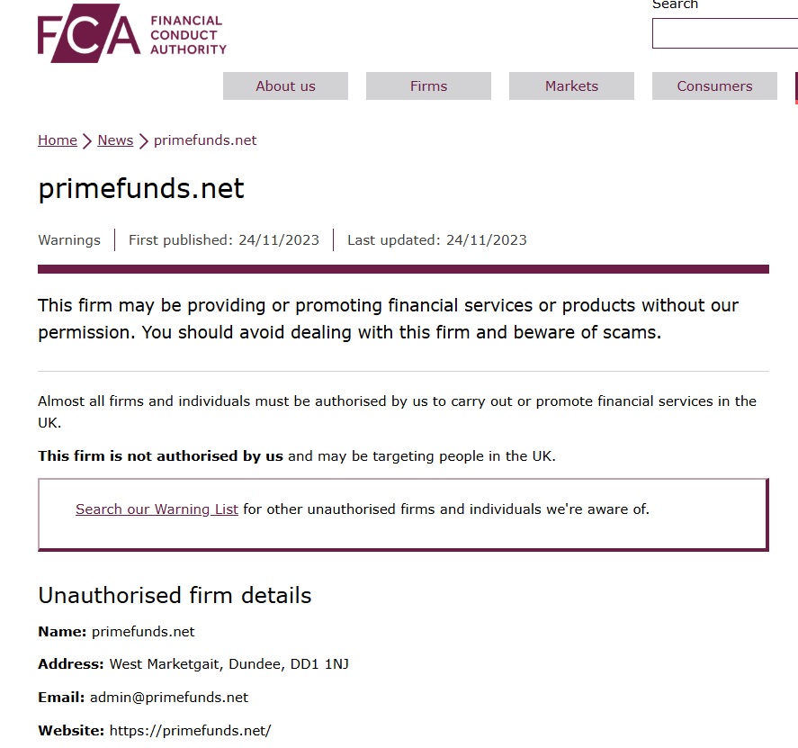 Primefunds.net Review – Important Insights Before You Invest in Primefunds.net 4 Primefunds.net FCA