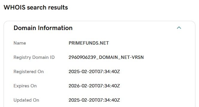 Primefunds.net Review – Important Insights Before You Invest in Primefunds.net 3 primefunds.net WHOIS