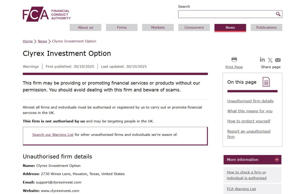 Clyrex-Investment-Option-FCA-Warning