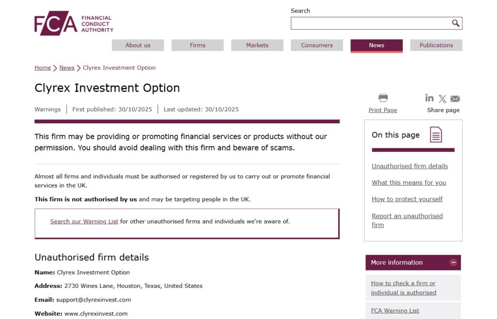 Clyrex-Investment-Option-FCA-Warning