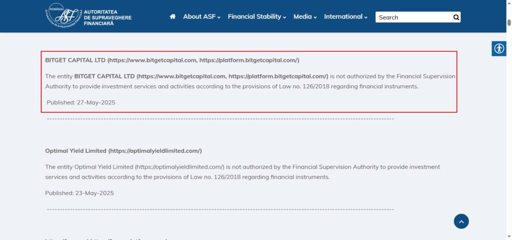 Financial Supervisory Authority warned BITGET CAPITAL LTD