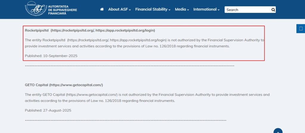 Rocketpipsltd ASF Romania Warning