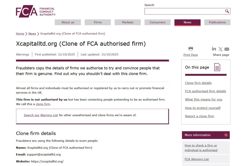 Xcapitalltd-org-Clone-of-FCA-authorised-firm-FCA-Warning