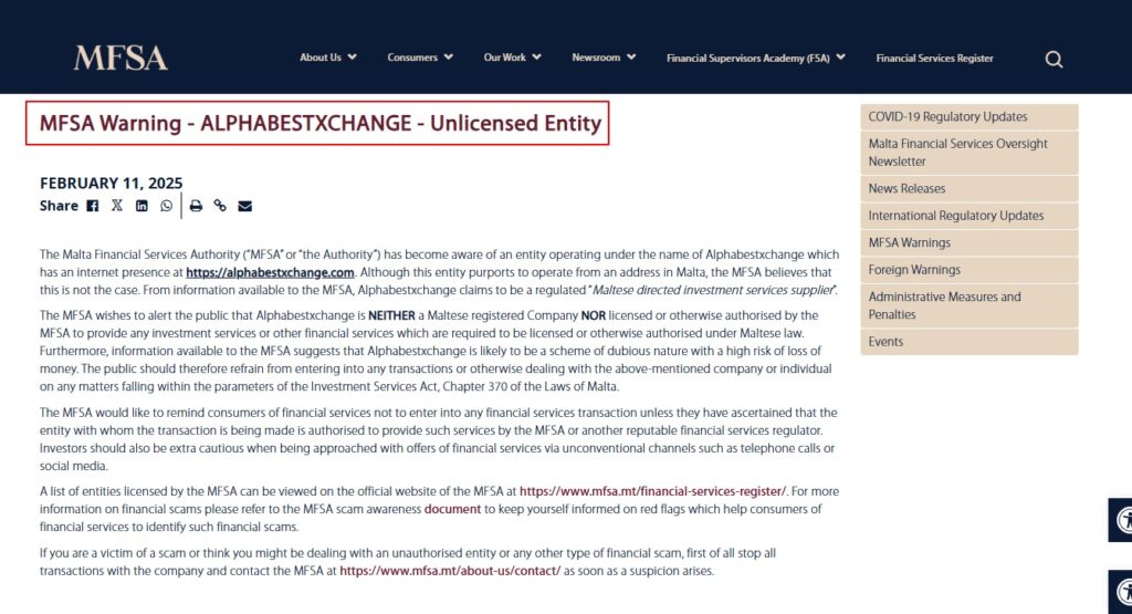 MFSA-Warning-ALPHABESTXCHANGE-Unlicensed-Entity-MFSA