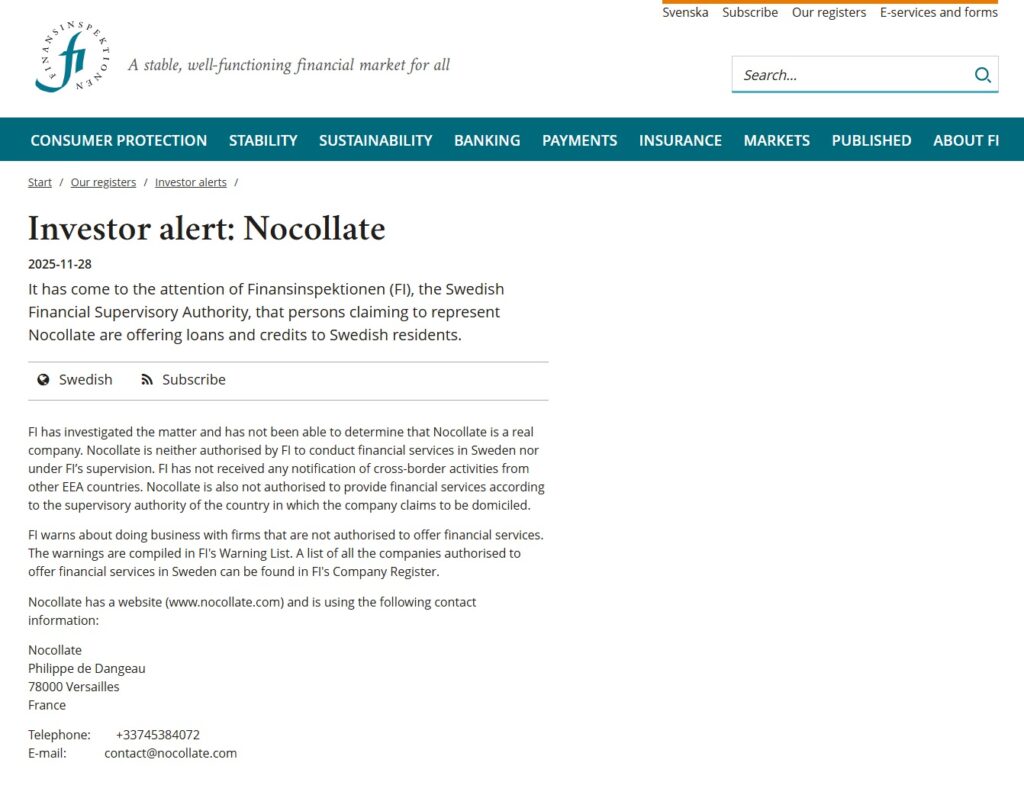 Nocollate-Finansinspektionen-Warning